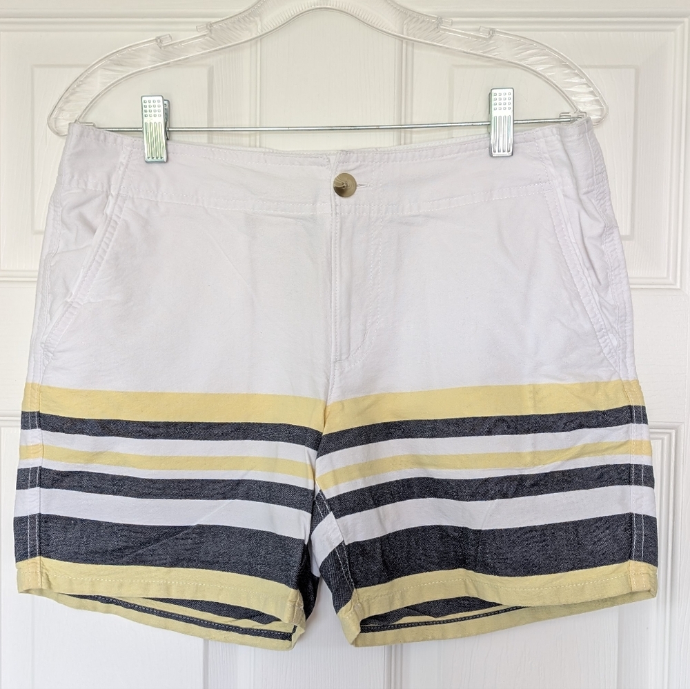 Women's White and Yellow Striped Shorts